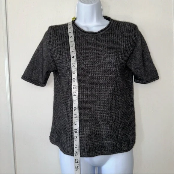 Pearls & Cashmere Women’s Textured Charcoal Grey Silk Cashmere Tee- Size Large - Picture 4 of 8